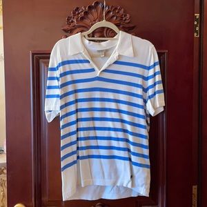 Burberry white/blue stripe knit polo size large
